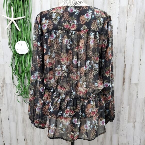 Pleione Floral Sheer Ruffled Blouse Size Small - Picture 4 of 8